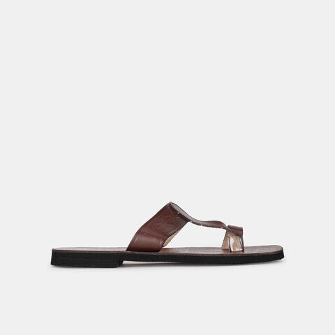 Bata tan leather casual toe ring slippers for men